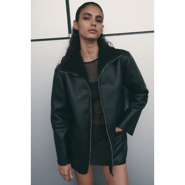 Teddy Lined Coated Jacket - Black - Ladies | H&M AU 1